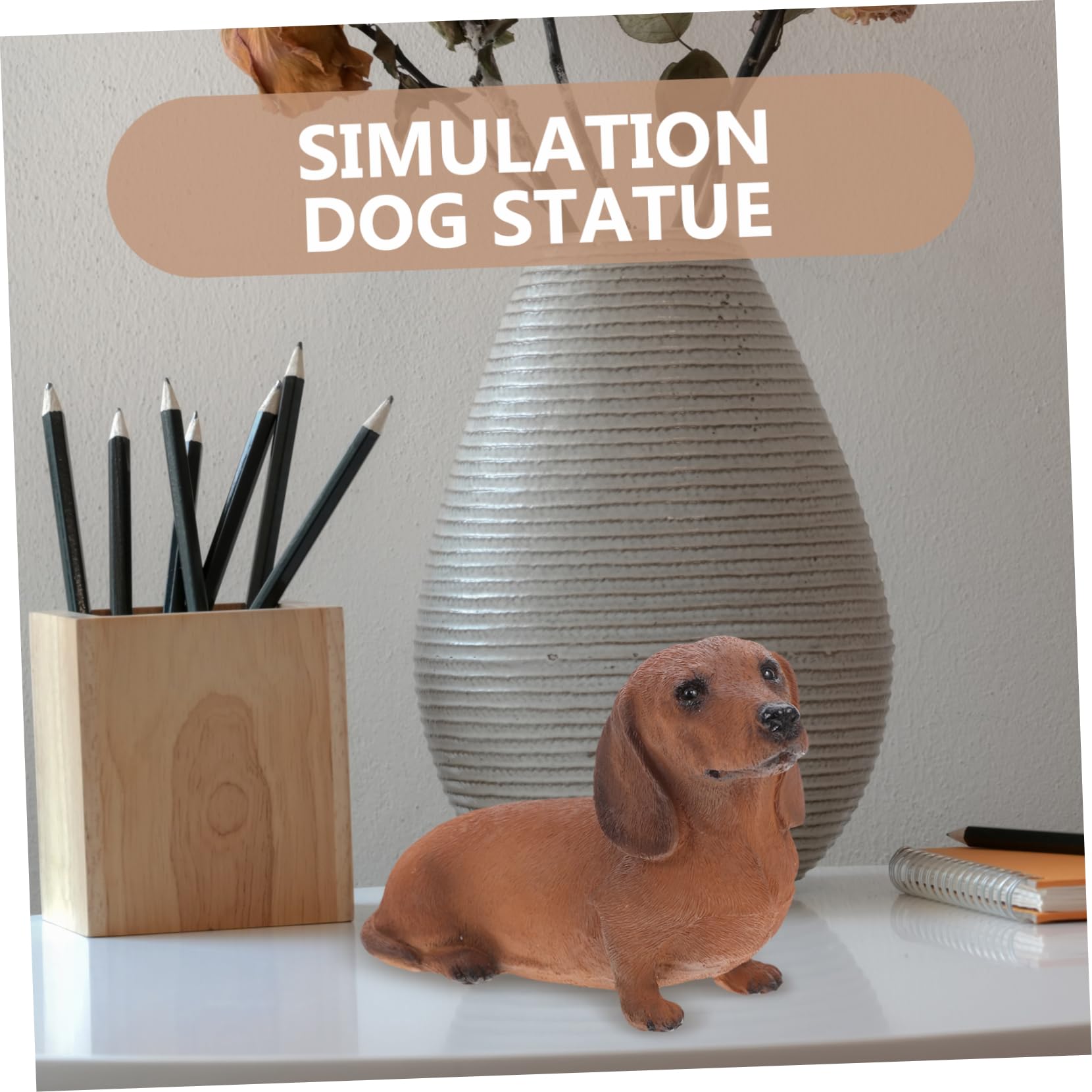 お得，本物保証】 リアルな犬の置物 ダックスフント ビッグサイズ イヌ